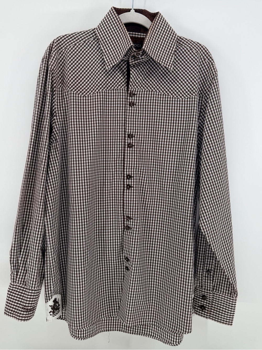 COOGI Luxe Brown Gingham Western Yoke Shirt Y2K 100% Cotton